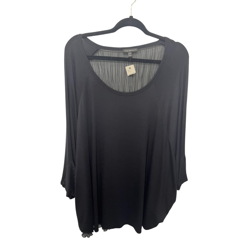 LANE BRYANT BLACK SUPER SOFT STRETCHY BLACK BLOUSE WITH SHEER BACK SZ 22/24 NWT